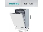 Lavavajillas integrable - Hisense HV543D10, 11 servicios, 7 programas, 44.8 cm, Tercera bandeja, Inverter, Sin Panelar - Imagen 2