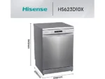 Lavavajillas - Hisense HS623D10X, 14 servicios, 7 programas, 60 cm, Media Carga, Tercera bandeja, Inox - Imagen 11