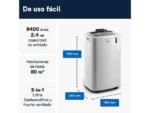 Aire acondicionado portátil - De'Longhi Pinguino PACEMK82, 2350 frig/h, 2.4kW, 80m³, 3 en 1, Función deshumidificador, 63dB, Gas Eco-Friendly, Blanco - Imagen 2