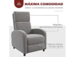 Sofá reclinable - HOMCOM 839-811V00GY, hasta 120 kg, Gris - Imagen 4