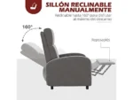 Sofá reclinable - HOMCOM 839-811V00GY, hasta 120 kg, Gris - Imagen 5
